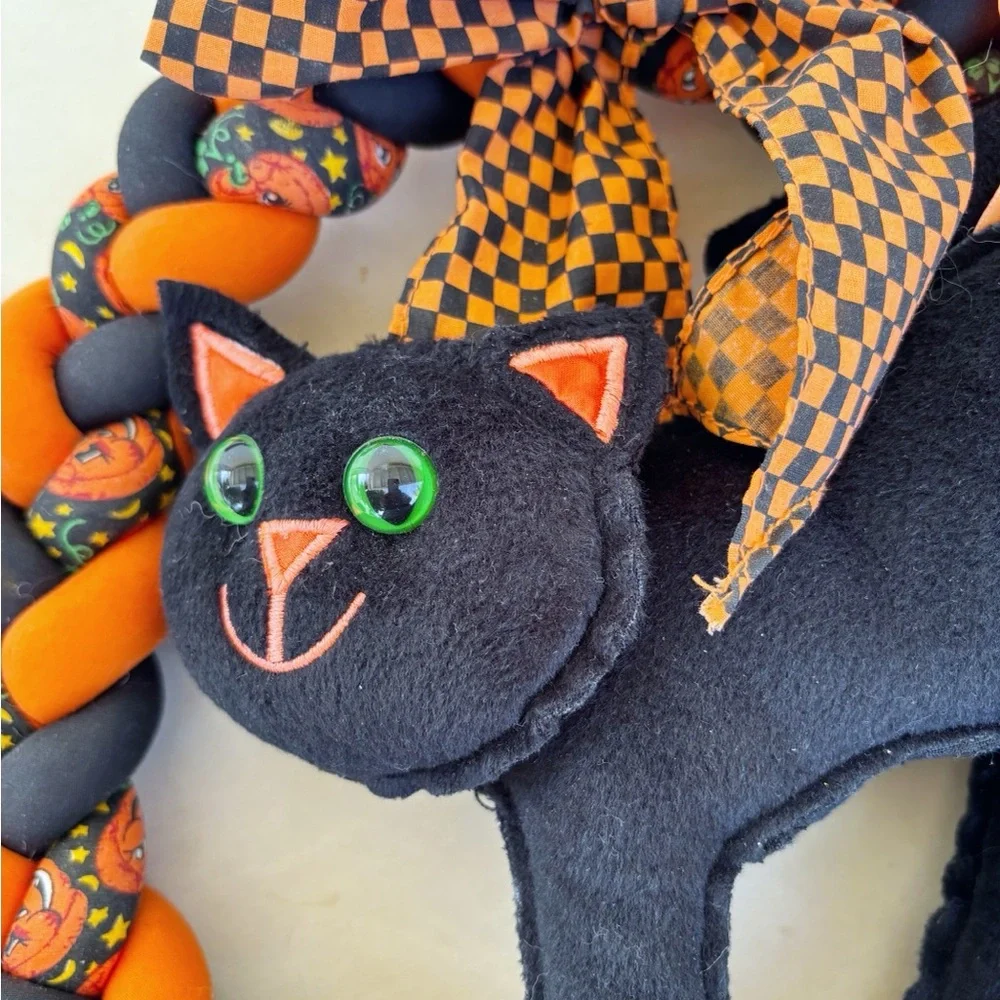 Vintage Halloween Black Cat Fabric Stuffed 13